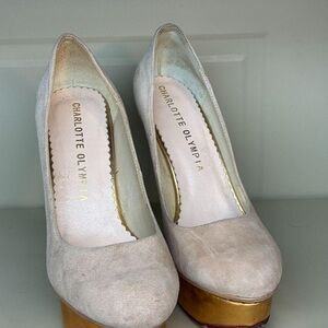 Charlotte Olympia Beige and Gold Platform Heels